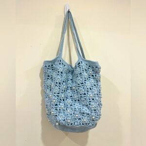 Blue Crochet Tote Bag